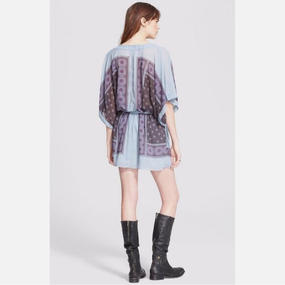 NWOT Free People Santa Cruz Dusty Blue Kimono Mini Dress - Picture 8 of 11